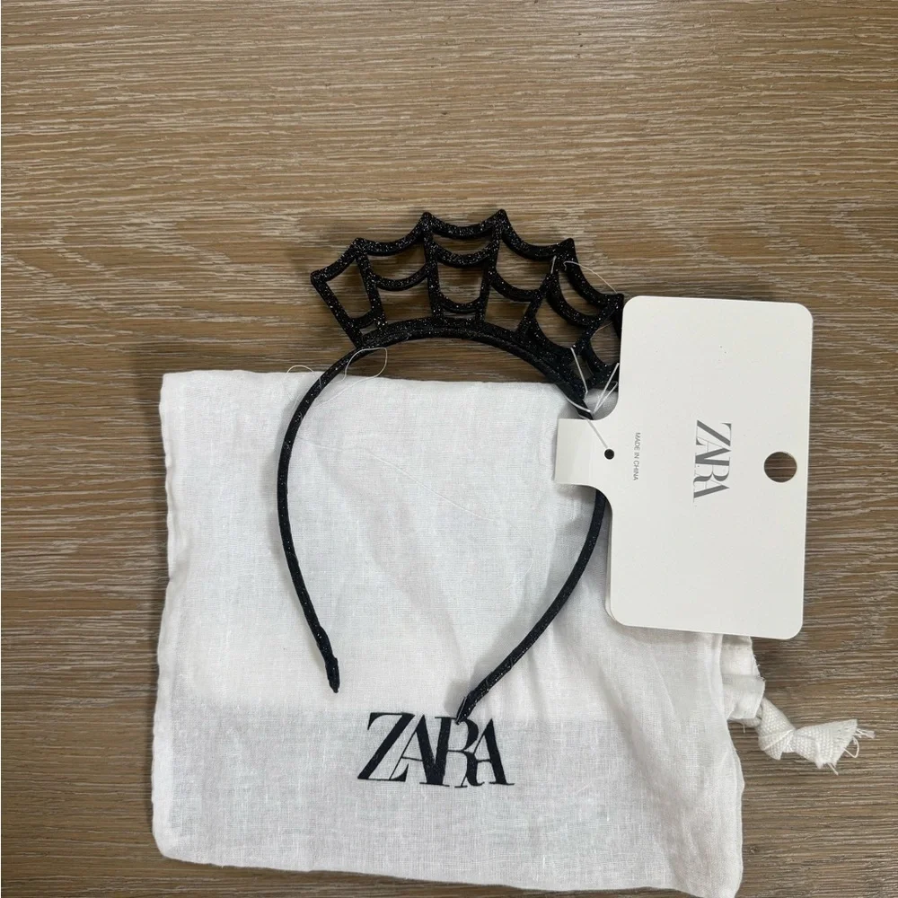 NWT Zara girls kids Black glitter spider web Crown Headband Halloween costume